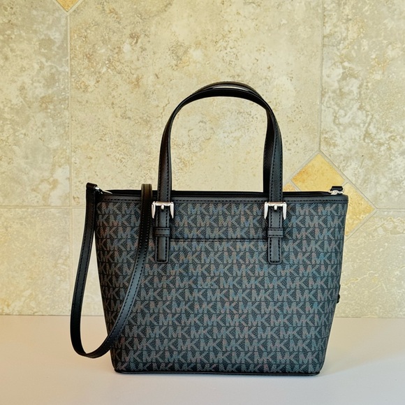 Michael Kors Jet Set Travel XS Tote Shoulder Bag MK Black/Silver - Picture 6 of 12